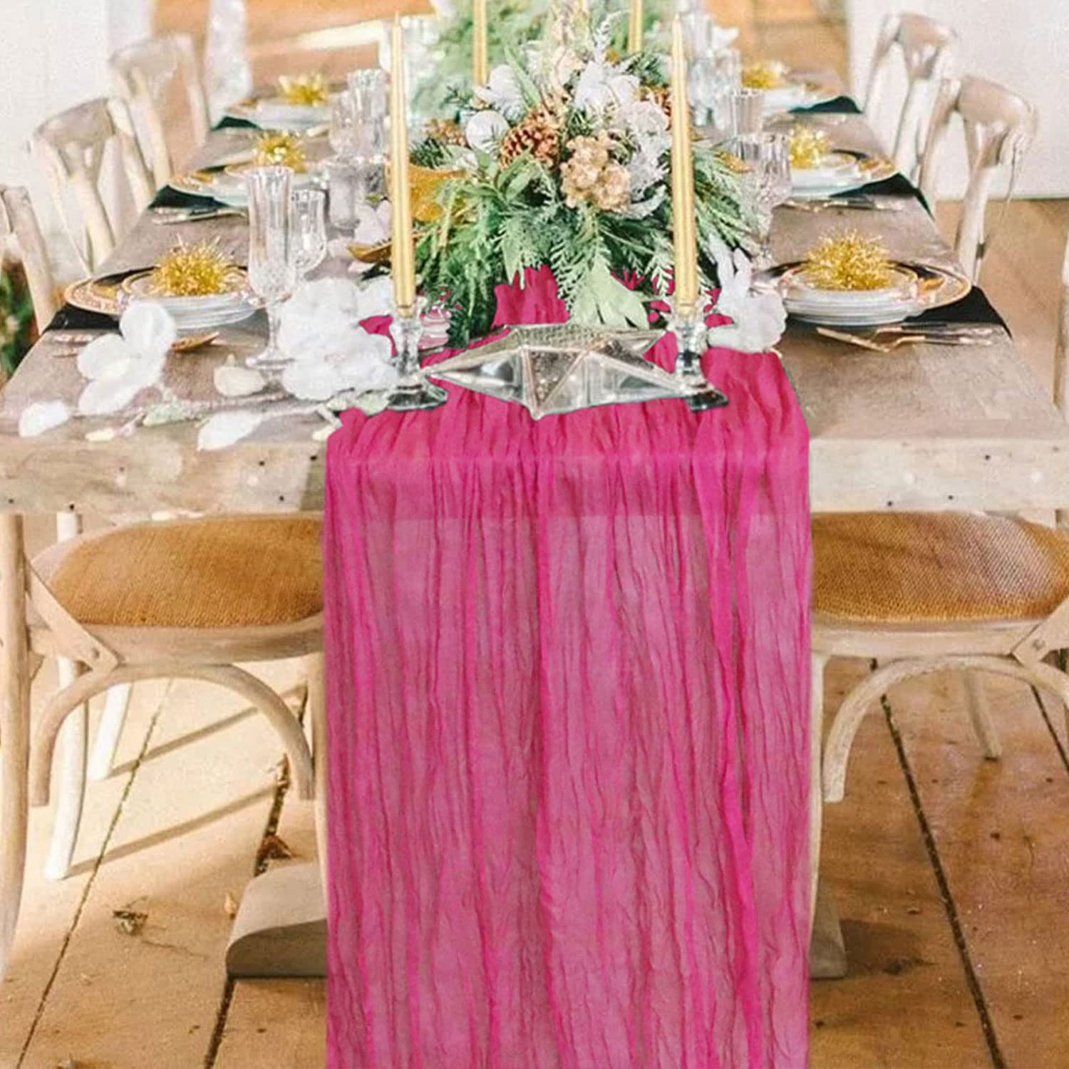 Gauze Table Runner Hot Pink 10Ft Cheesecloth Table Runners Rustic Wedding Decorations for Table F... | Amazon (US)