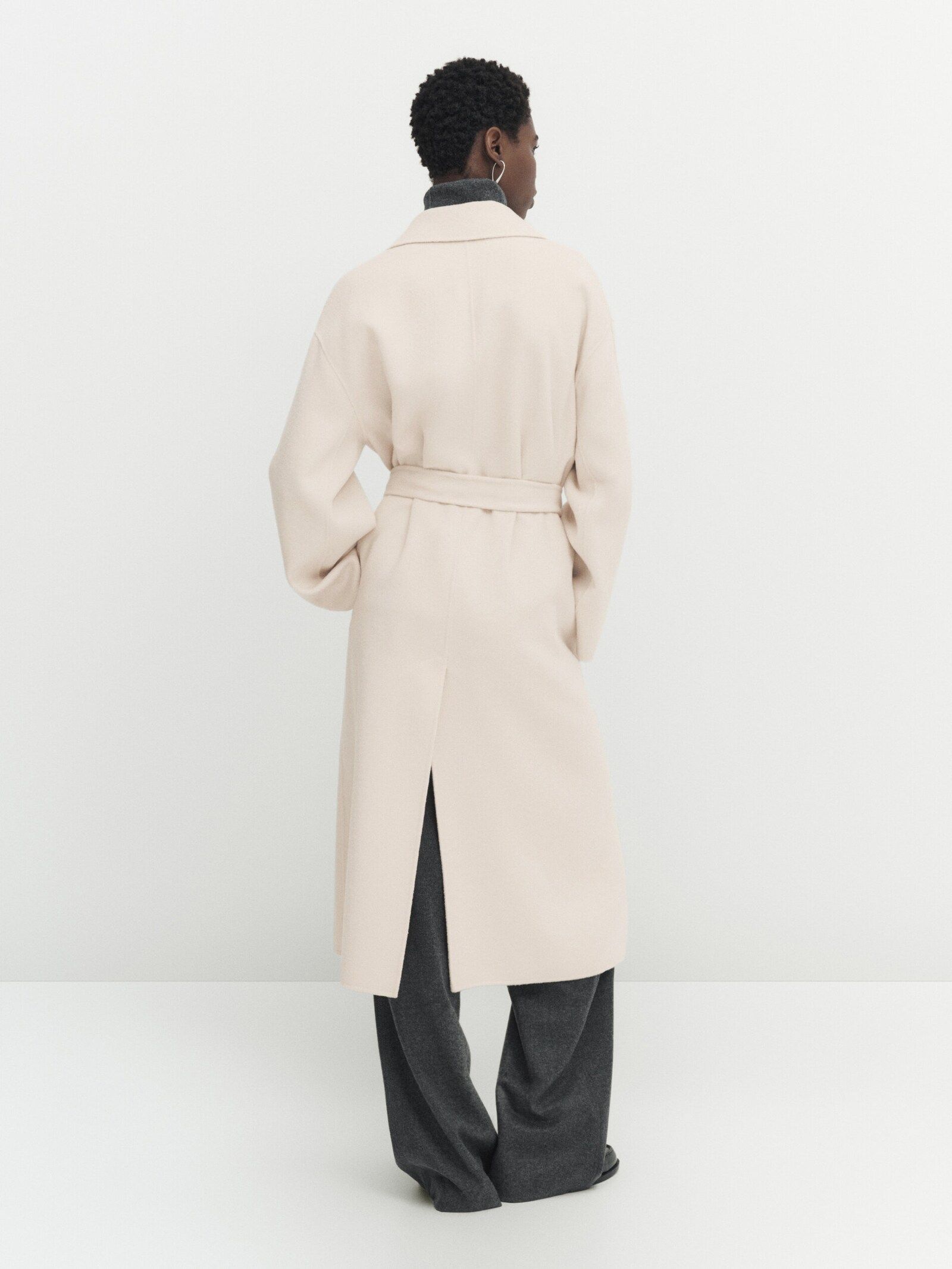 Wool blend robe coat with belt | Massimo Dutti UK