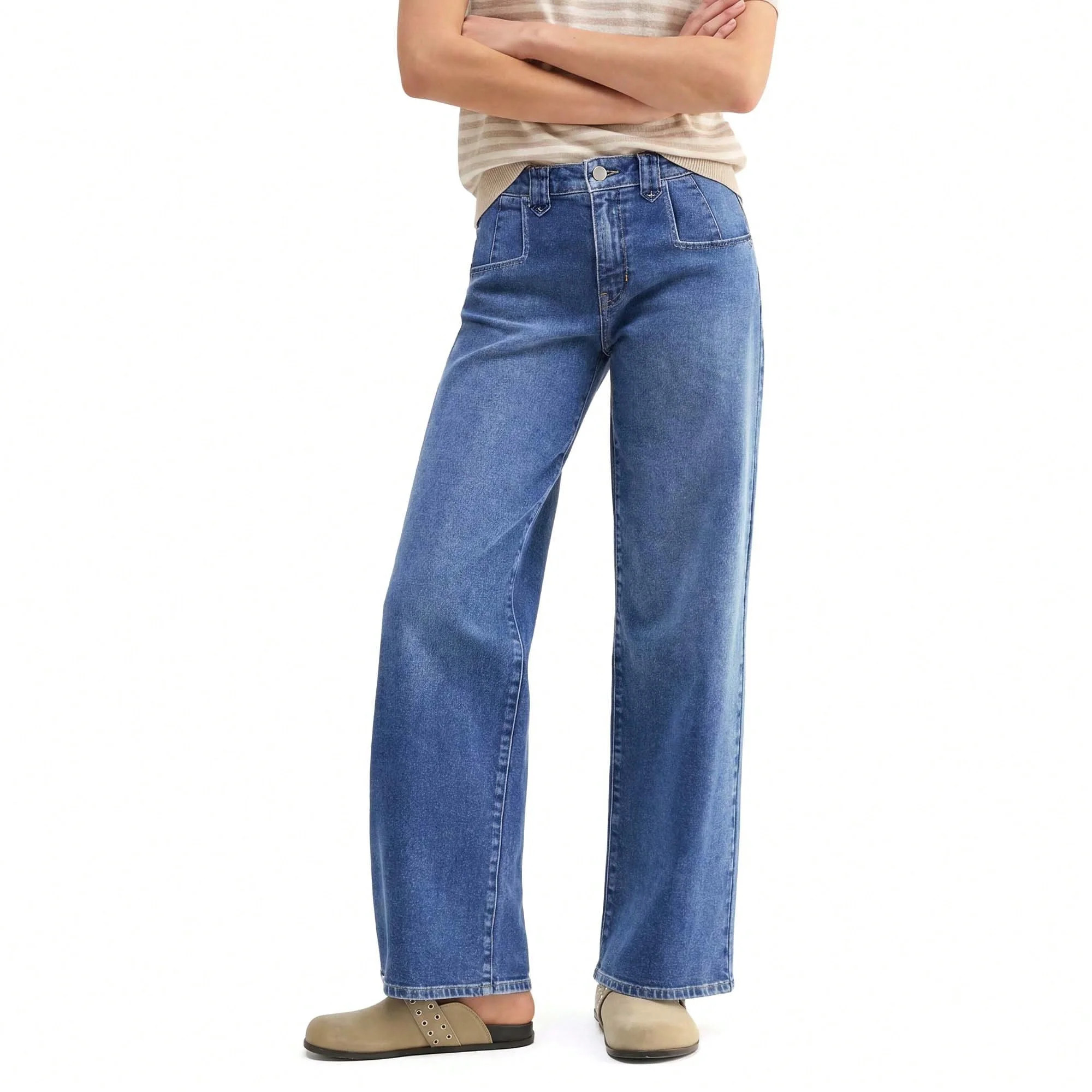 EMMIOL Women's Mid-Rise Stretchy Baggy Jeans Trendy Y2K Straight Leg Boyfriend Jeans Loose Fit Wi... | Walmart (US)