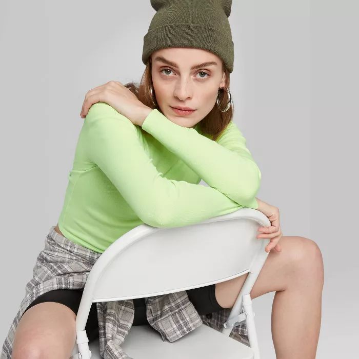 Women's Long Sleeve Crewneck Lace Trim T-Shirt - Wild Fable™ Green | Target