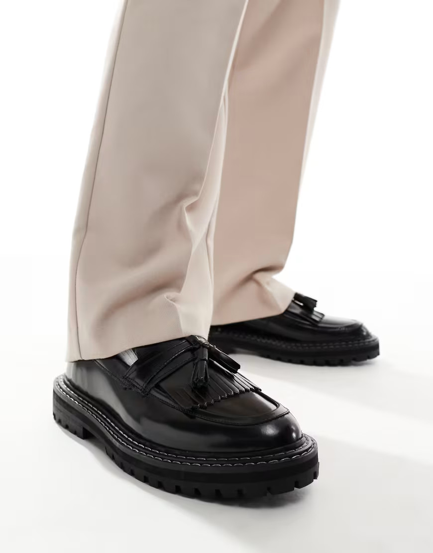 ASOS DESIGN loafers in black leather with contrast stitch | ASOS (Global)