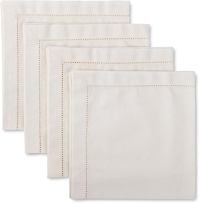 Mr Napery Cream Cloth Napkins - Set of 4 - 20 x 20 Inch - Reusable Cotton Cloth Dinner Napkins wi... | Amazon (US)