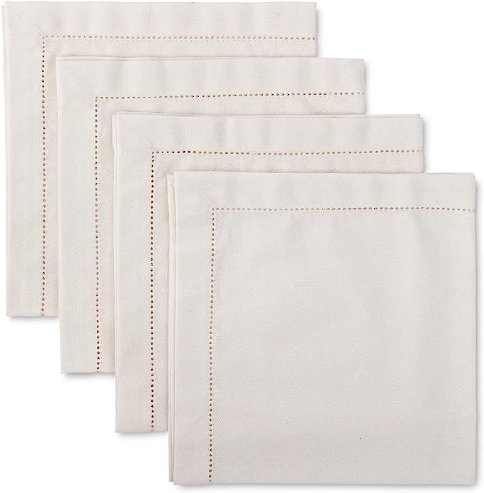 Mr Napery Cream Cloth Napkins - Set of 4 - 20 x 20 Inch - Reusable Cotton Cloth Dinner Napkins wi... | Amazon (US)