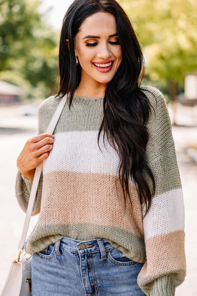 Ready Or Not Olive Green Colorblock Sweater | The Mint Julep Boutique