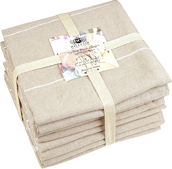 HILLFAIR Cotton Turkish Beach Towels- Lightweight Sand Free Peshtemal Hammam Beach Towels for Bat... | Amazon (US)