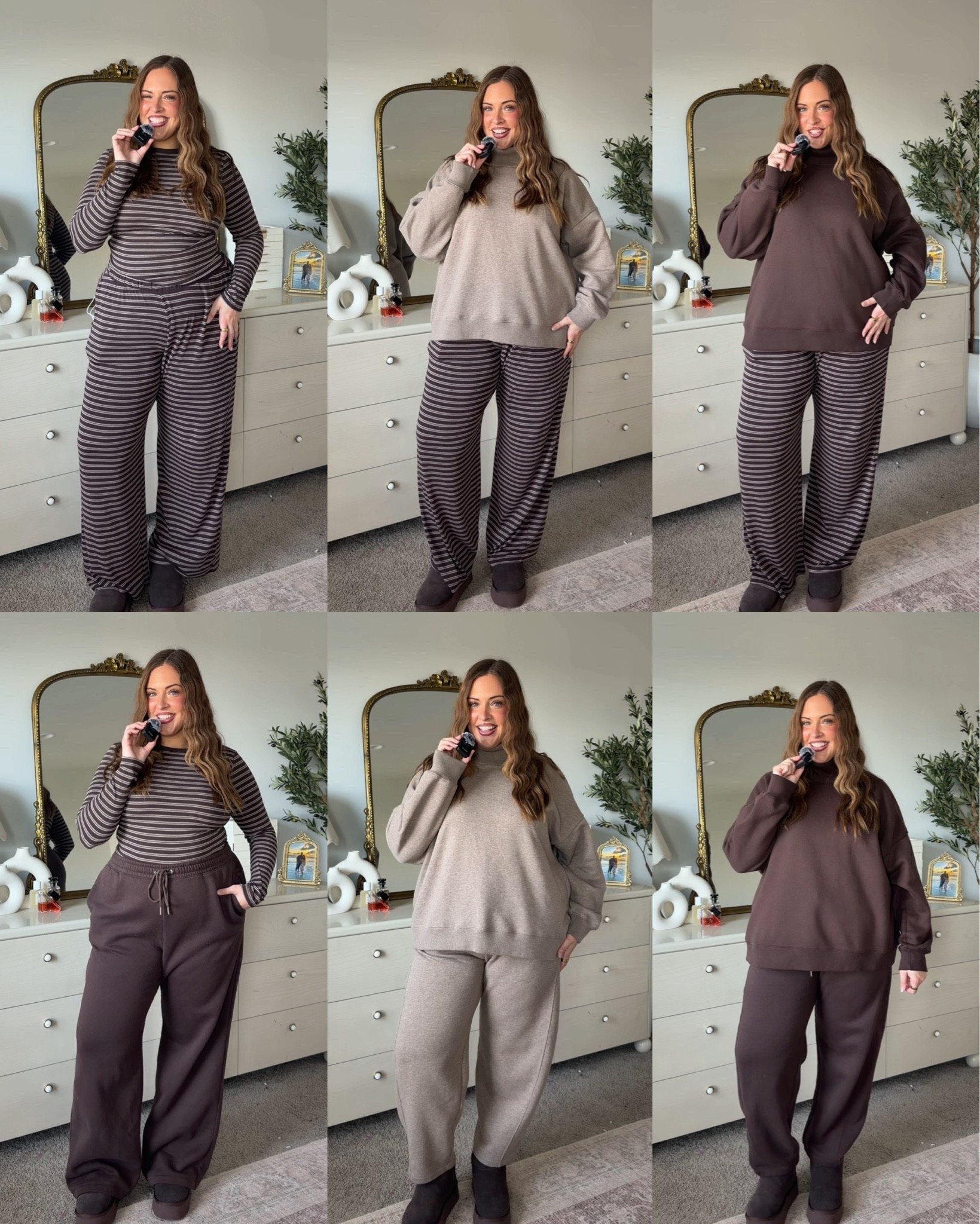 Wearing a large stripe shirt & xl stripe pants. 
Wearing xl sweatshirts & sweatpants!