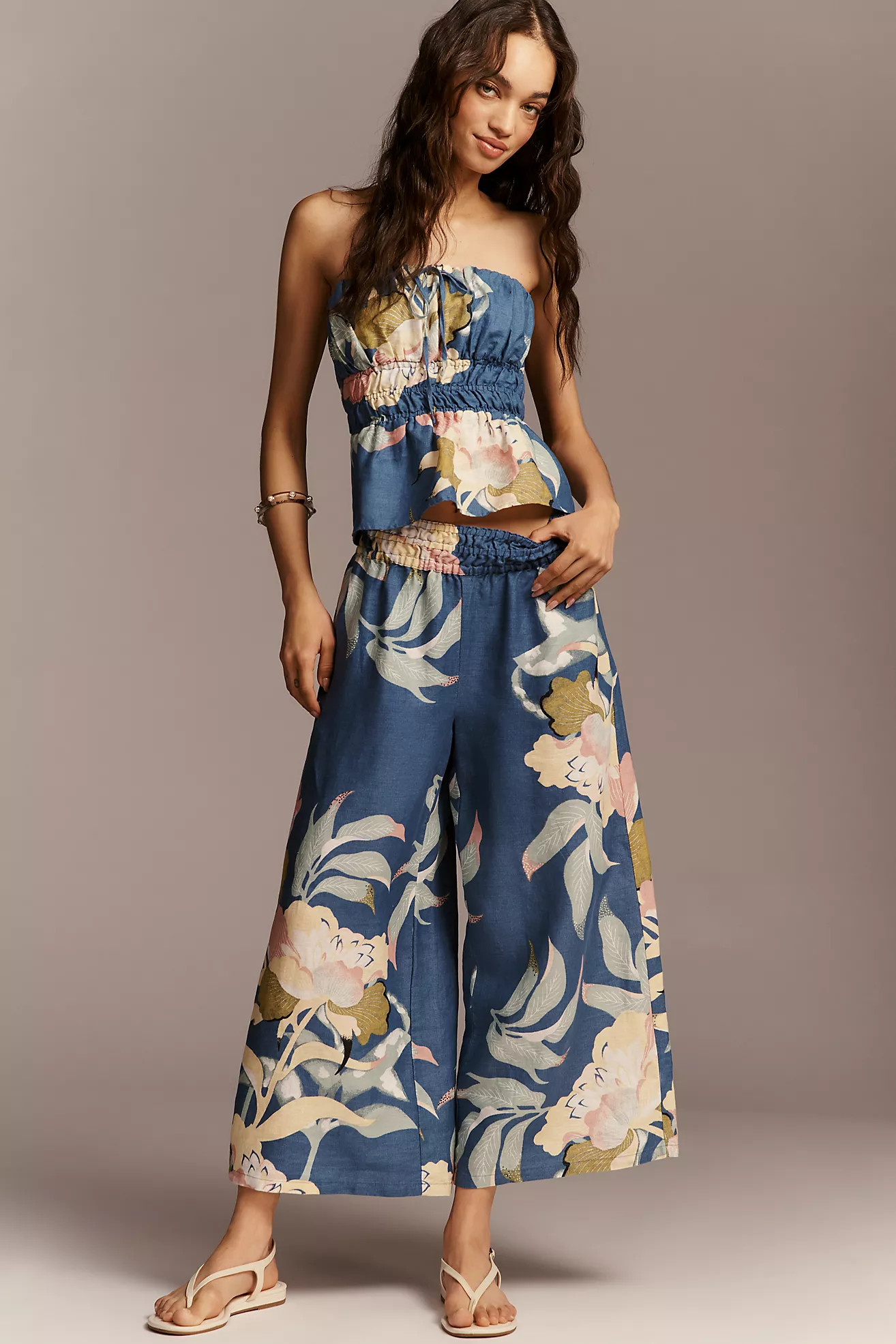 The Somerset Printed-Linen Pull-On Pants | Anthropologie (US)
