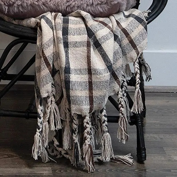 Tasseled Plaid Throw Blanket | Antique Farm House