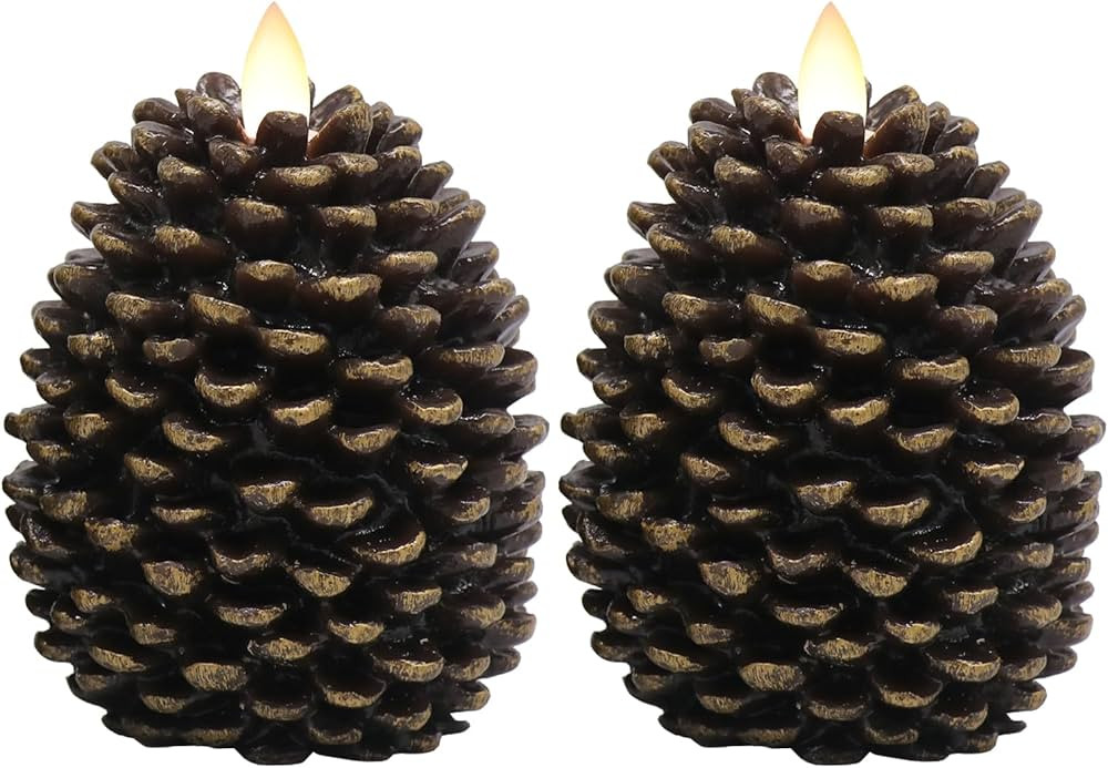 Eldnacele Flameless Pine Cone LED Candles, Battery Operated with 6 Hour Timer, Unscented Real Wax... | Amazon (US)