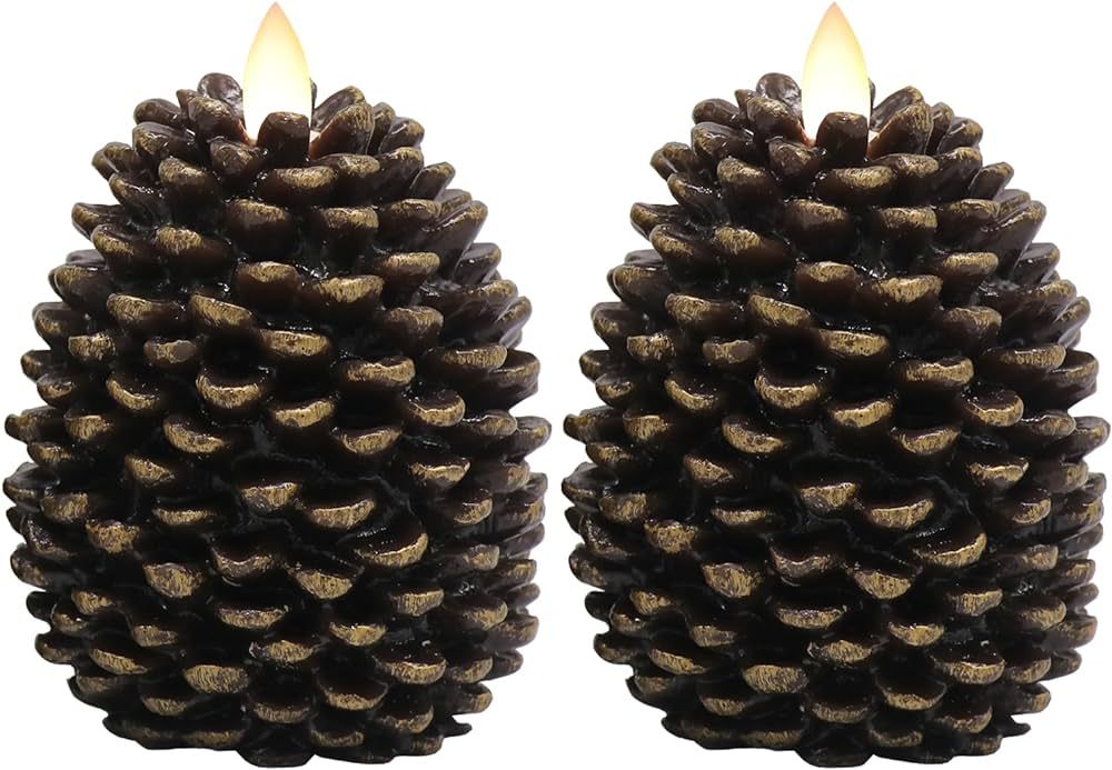 Eldnacele LED Pine Cone Candles, Battery Operated Flameless Candles with Timer Unscented Wax Pine... | Amazon (US)