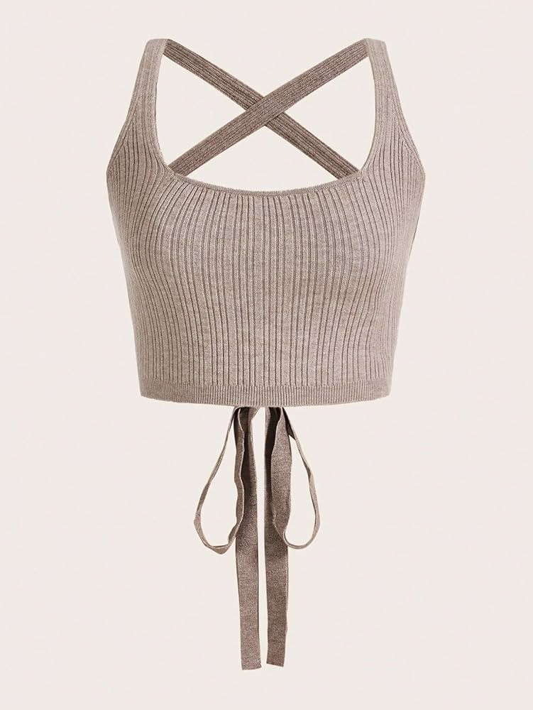 SENTANA Women's Sweater Sexy Backless Criss Cross Crop Tank Knit Top Sweater for Women (Color : K... | Amazon (US)