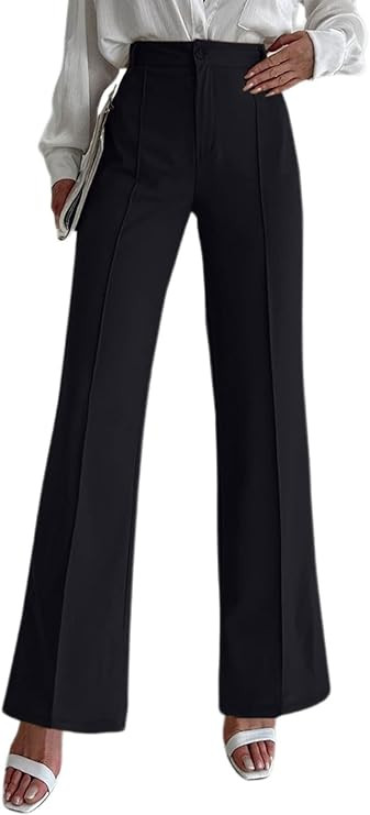 Acelitt Womens High Elastic Waisted Lightweight Business Work Wide Leg Pants,S-XL | Amazon (US)