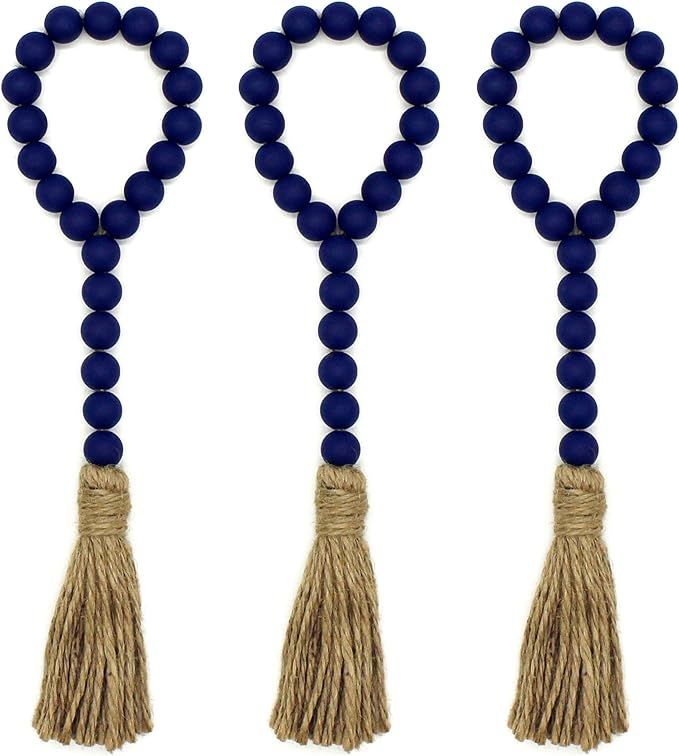 CVHOMEDECO. Wood Beads Garland with Tassels 3 PCS Farmhouse Rustic Wooden Prayer Bead String Wall... | Amazon (US)