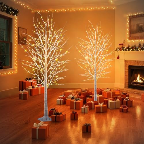 2 Pack 7FT Lighted Birch Tree 1000LED Twinkle Lights Warm White Christmas Tree with Lights Twinkling or Steady Function with Timer for Selected Waterproof Indoor Outdoor Party Christmas Decorations | Amazon (US)