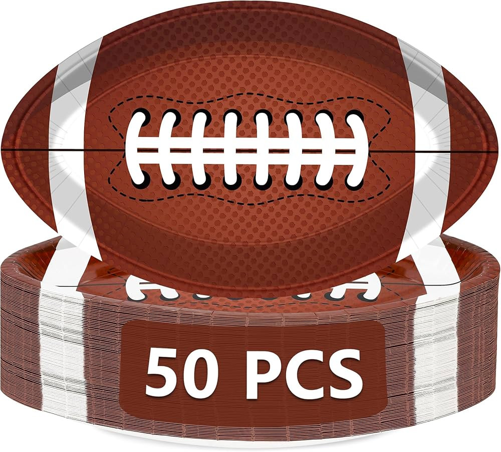 QZYL 50 PCS Football Plates, Football Party Plates, Football Shaped Disposable Paper Plates, Supe... | Amazon (US)