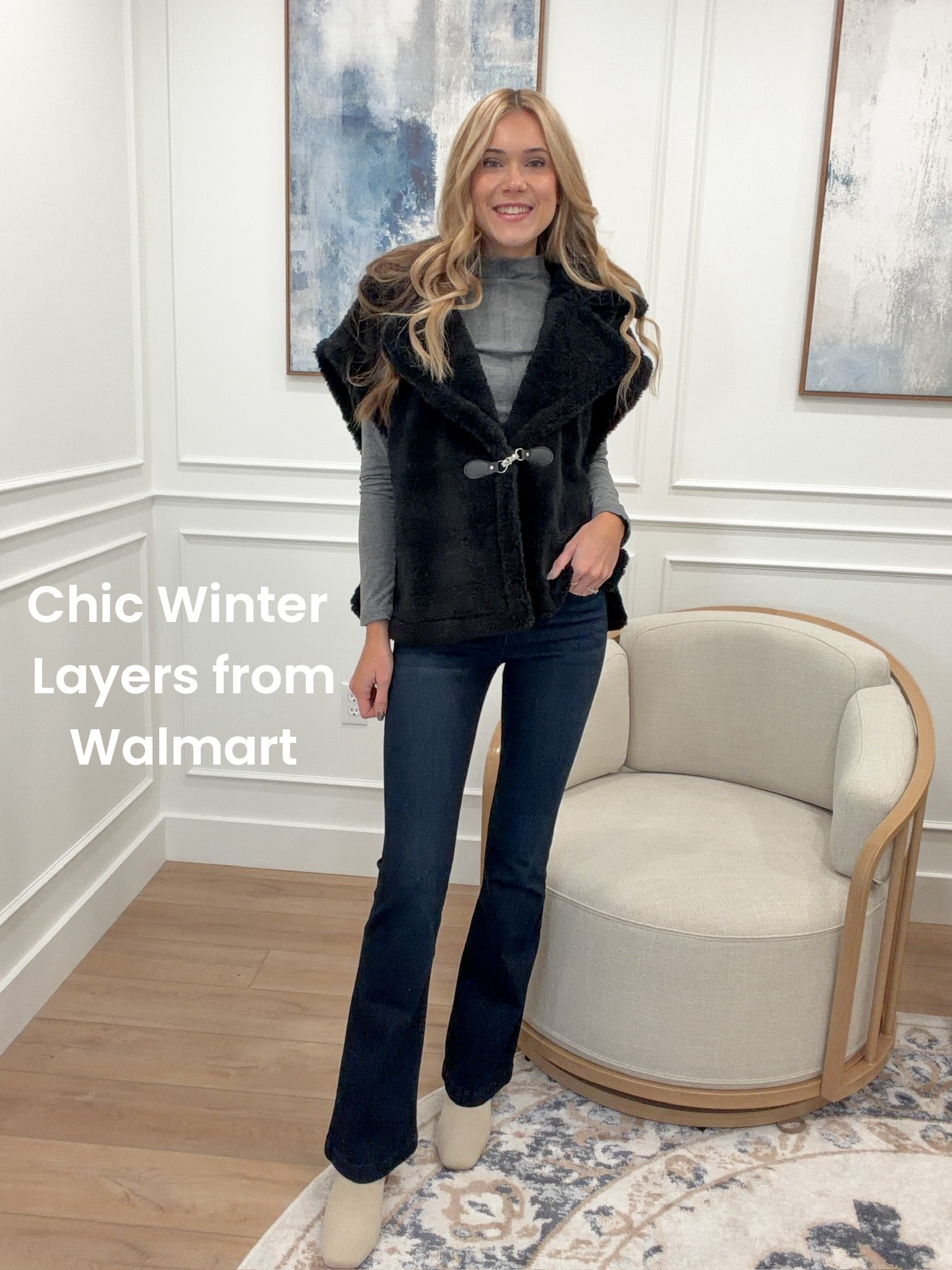 Chic + cozy layers from Walmart! This faux fur vest instantly elevates any look — perfect for holiday outings, dinner dates, or a polished winter vibe. Paired it with my favorite dark denim and a soft mock neck top for an easy, put-together outfit. ✨

#LTKStyleTip #LTKSeasonal #LTKFindsUnder50