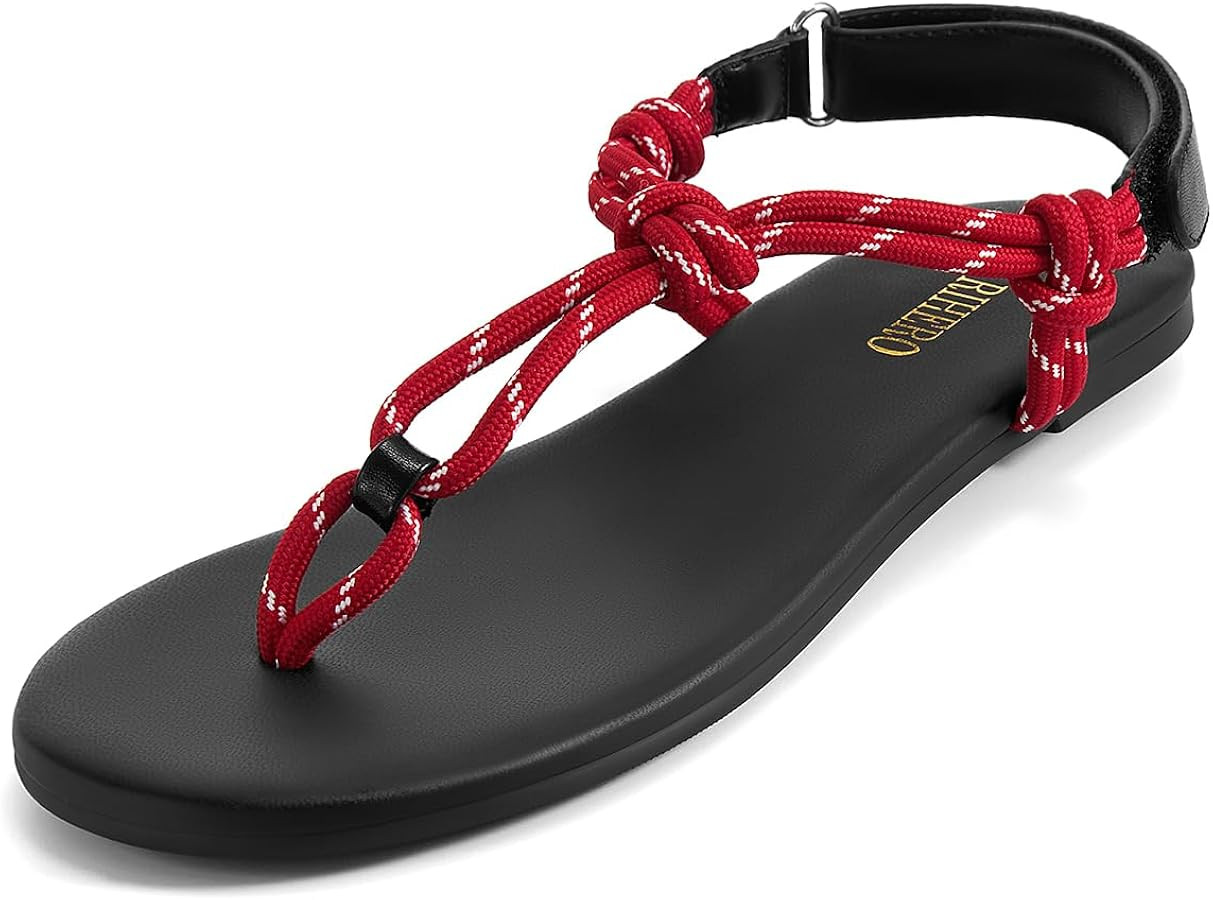 Rihero Rope Thong Sandals for Women Beach Flip Flops Comfortable Ankle Strap Slip-On Flat Sandals | Amazon (US)