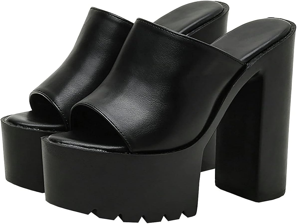 Trendenzy Womens Chunky Platform Slide Sandals Open Toe Slip On Slippers Sexy Mule High Heels | Amazon (US)