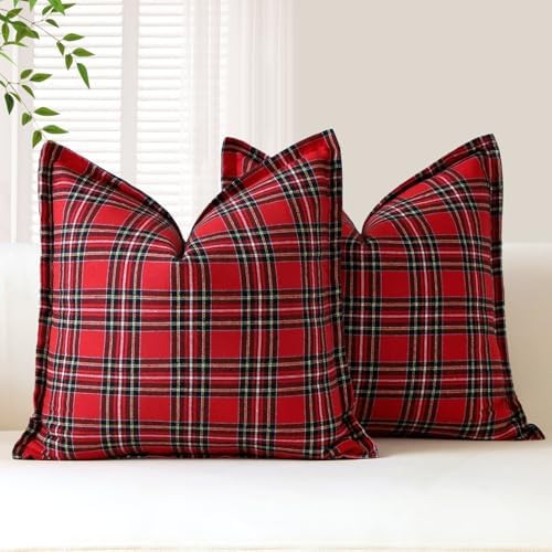 OTOSTAR Pack of 2 Christmas Scottish Plaid Throw Pillow Covers Decorative Linen Check Tartan Squa... | Amazon (US)