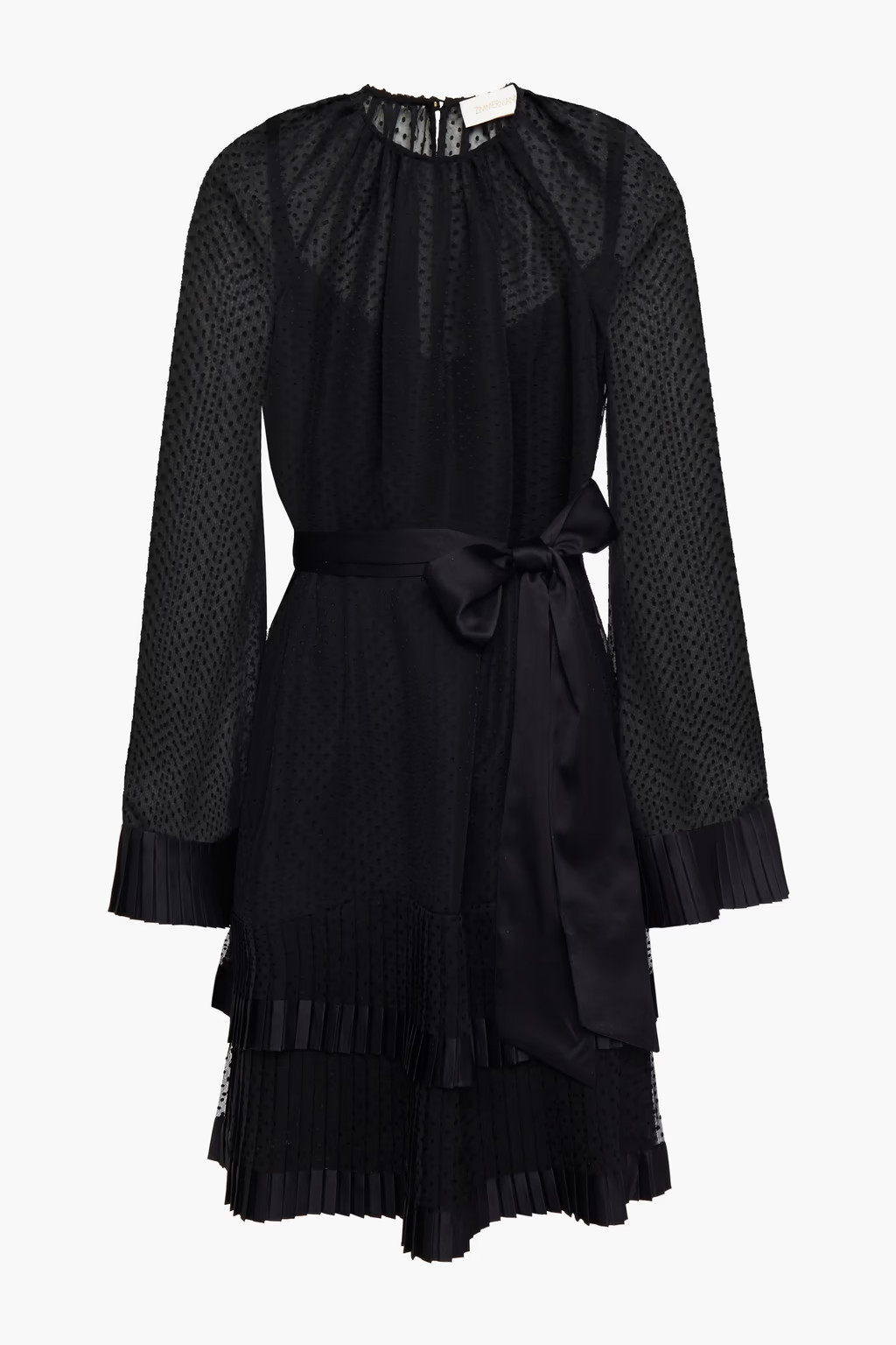 Black Tiered belted satin-trimmed fil coupé chiffon mini dress | ZIMMERMANN | THE OUTNET | The Outnet (UK and Europe)