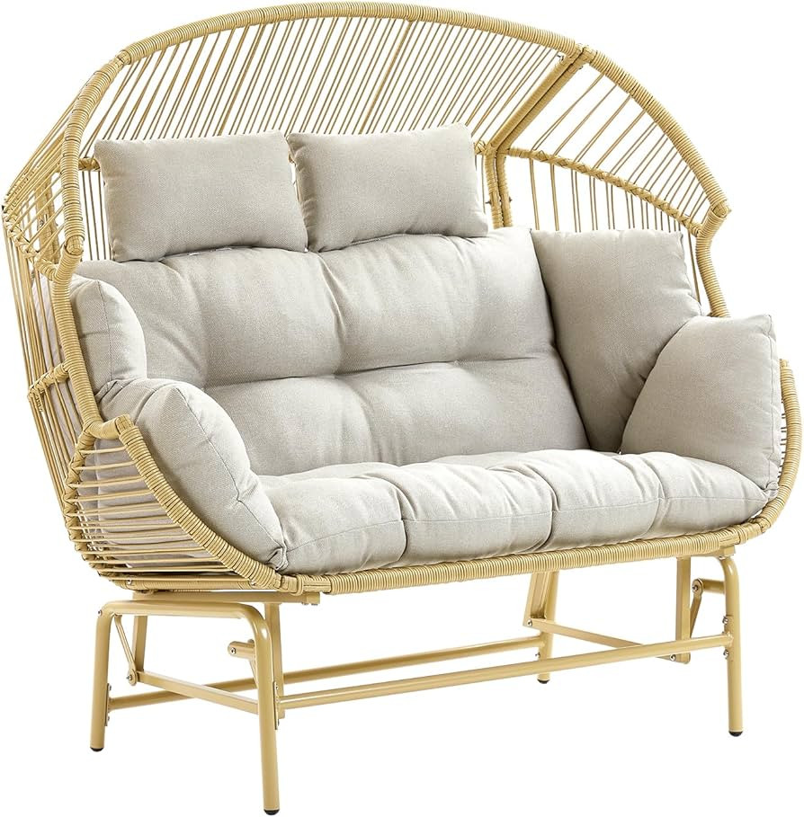 Patio Chairs Outdoor Egg Chair - 2 Person Wicker Rocking Glider Chair Rattan Patio Lounge Rocker ... | Amazon (US)