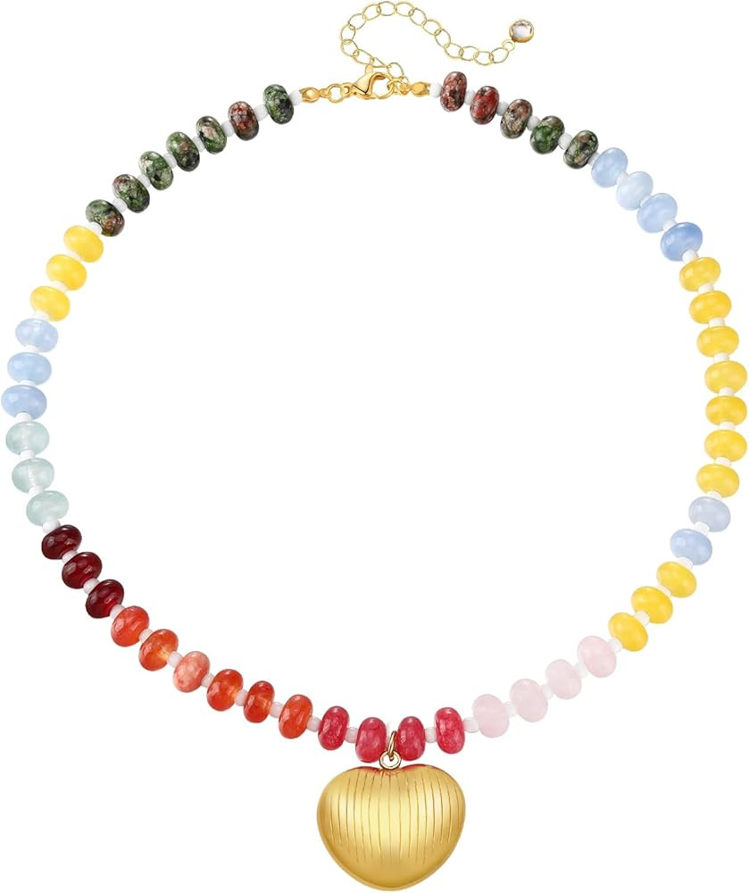 LCTrusttmor Gahna Colorful Boho Beaded Necklace for Women, Multilayer Gemstone Choker Jewelry, 18... | Amazon (US)