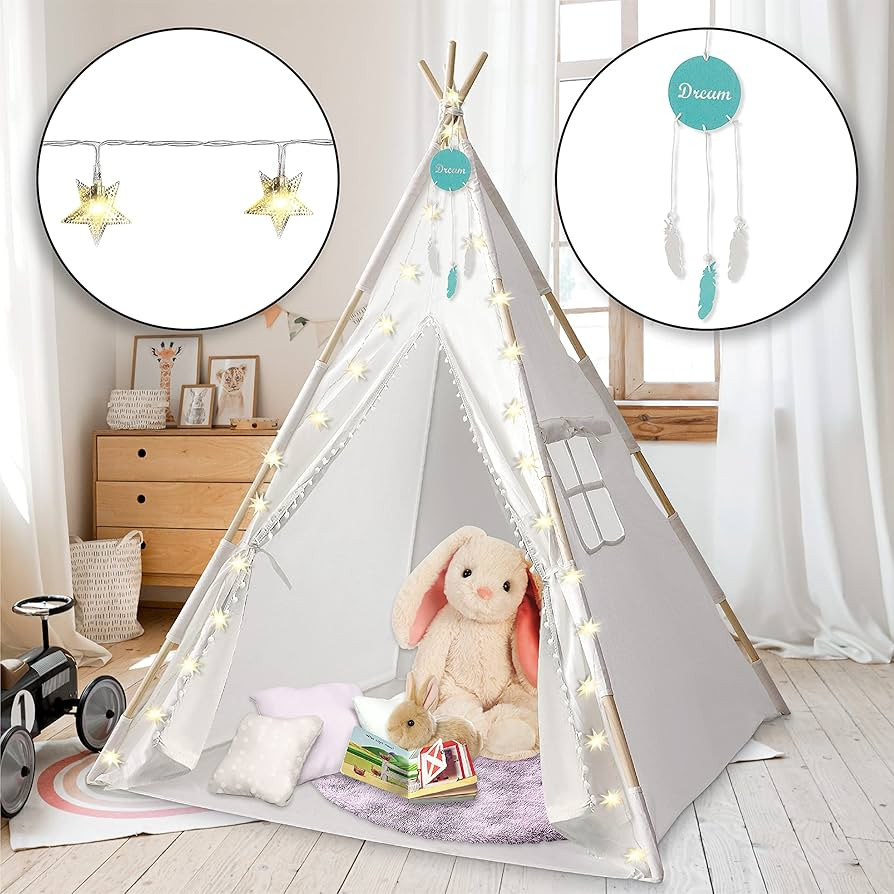 Orian Teepee Tent for Kids - A Fairytale Kids Teepee, Pompon Ball Design, with LED Star Lights, D... | Amazon (US)
