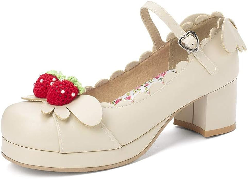 Elyffany Women's Cute Lolita Cosplay Shoes Mid Chunky Heel Mary Jane Pumps | Amazon (US)