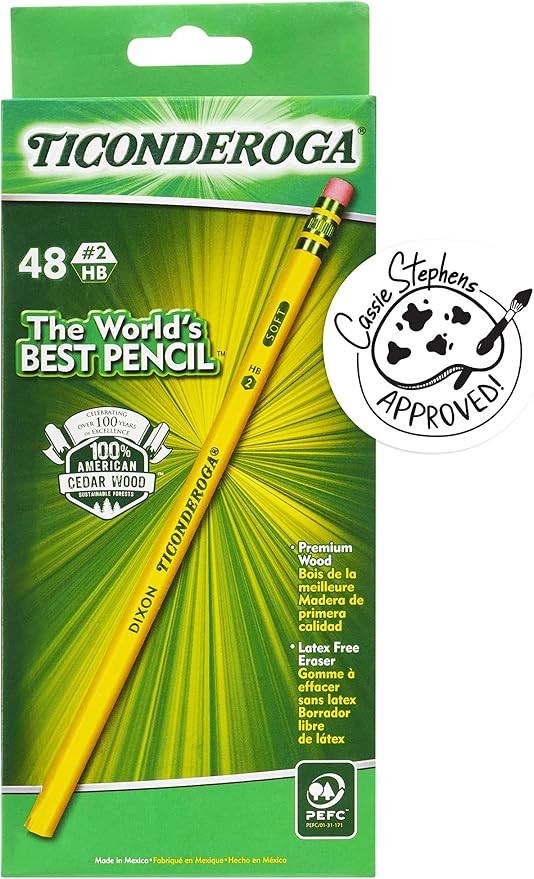 TICONDEROGA Pencils, Wood-Cased, Unsharpened, Graphite #2 HB Soft, Yellow, 48-Pack (13922) | Amazon (US)
