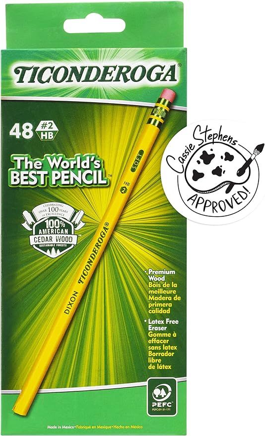 TICONDEROGA Pencils, Wood-Cased, Unsharpened, Graphite #2 HB Soft, Yellow, 48-Pack (13922) | Amazon (US)