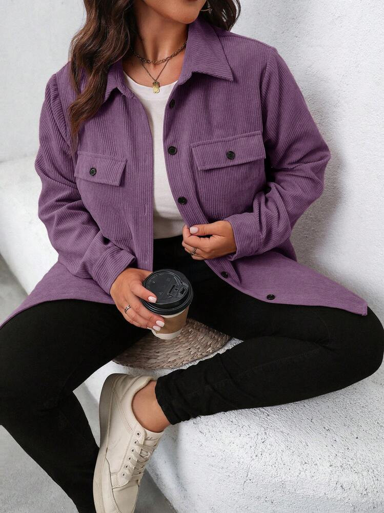 SHEIN LUNE Plus Size Women Solid Color Long Sleeve Single Button Loose Casual Jacket, Autumn Winter Fall | SHEIN