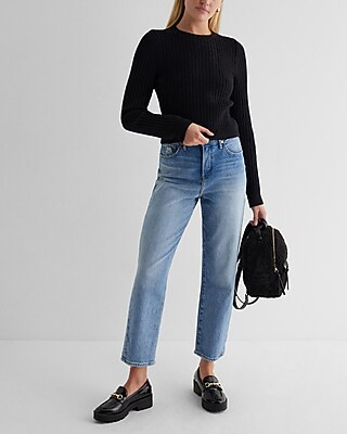 Fitted Ribbed Plush Knit Crew Neck Sweater | Express