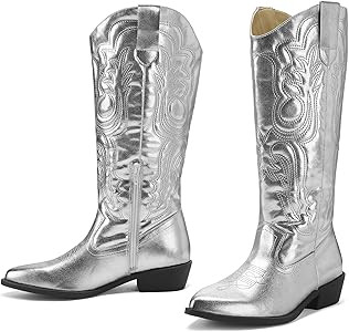 mysoft Women's Cowboy Boots Mid Calf Cowgirl Boots Embroidered Western Pointed Toe Chunky Heel Pu... | Amazon (US)