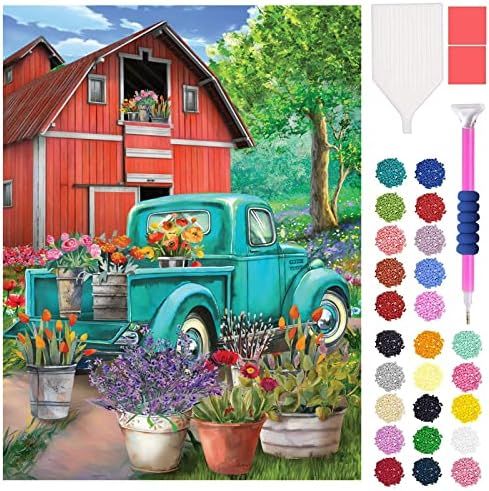Diamond Painting Kits,Truck Farm Farmhouse Countryside House Vintage 5D DIY Diamond Arts Full Round  | Amazon (US)