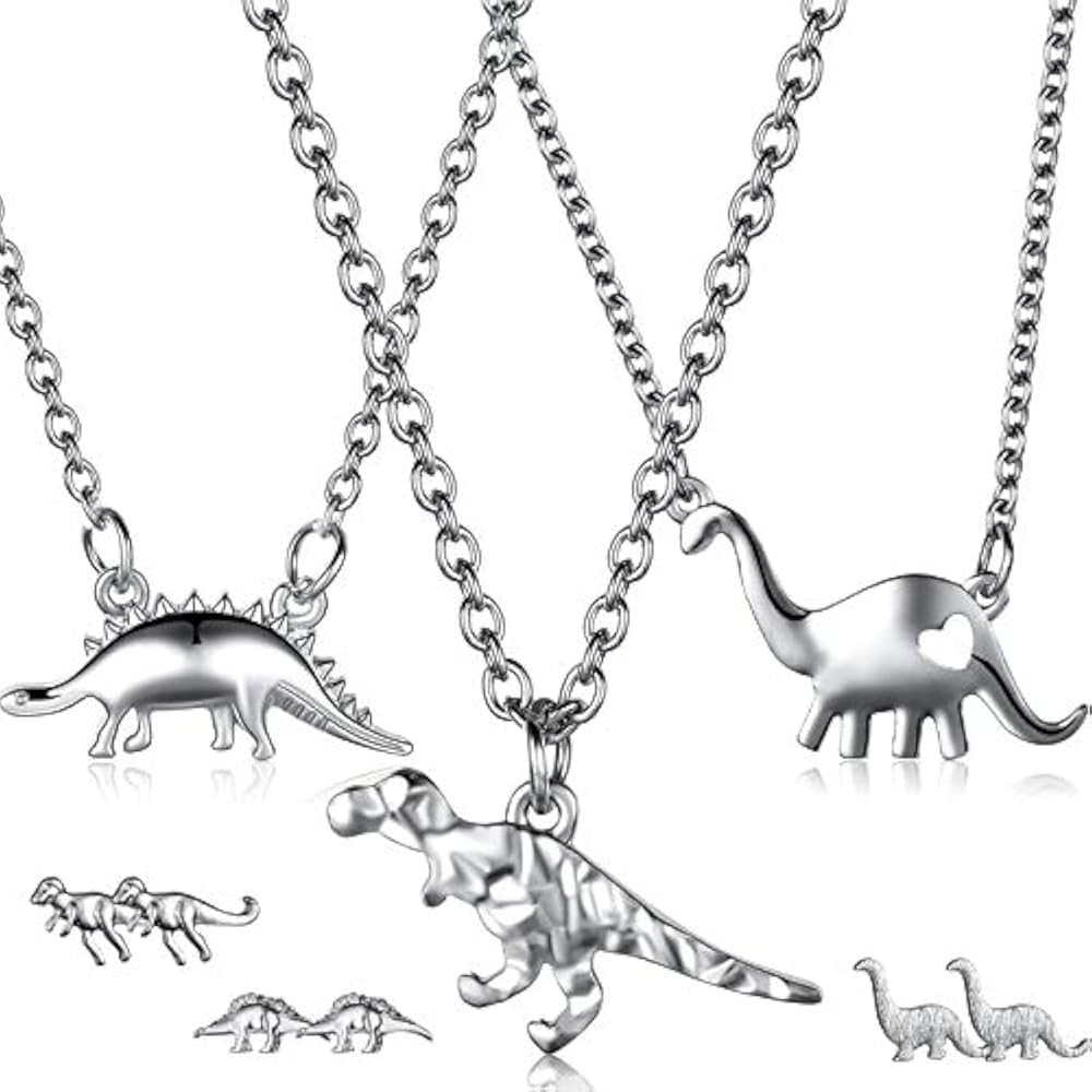 Hicarer Dinosaur Jewelry Set 3 Pieces Dinosaur Pendant Necklace and 3 Pairs Earrings for Women Pa... | Amazon (US)