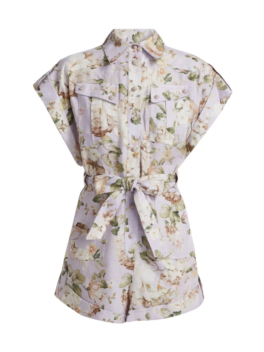 Acacia Floral Linen Pocket Romper | Saks Fifth Avenue