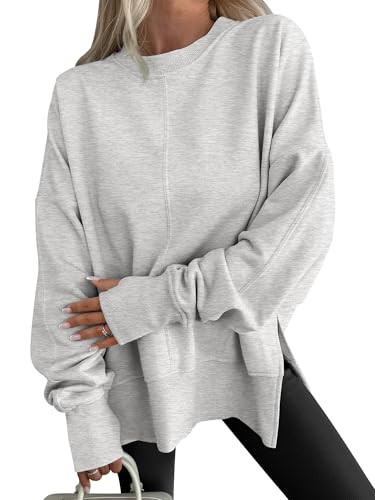 ANRABESS Women Oversized Sweatshirts Thumbhole Long Sleeve Hoodies Shirts 2025 Fall Side Slit Pullover Top Teen Y2k Outfits Grey Large | Amazon (US)
