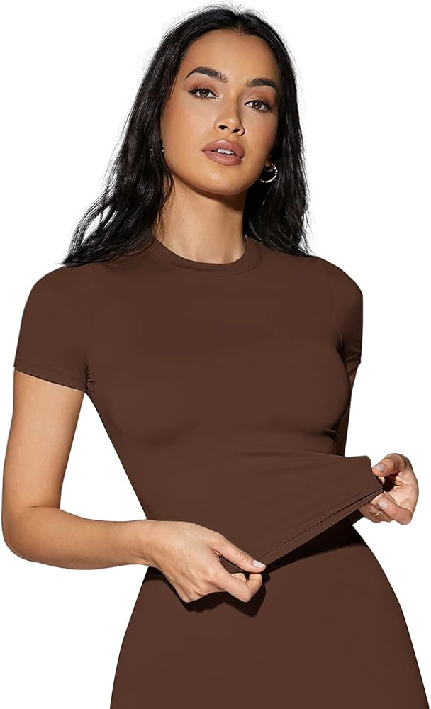 SOLY HUX Women's Casual Short Sleeve Round Neck Crop Tops Slim Fit Tee T Shirts Basic Tops | Amazon (US)
