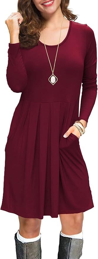 KORSIS Women's Long Sleeve Tops T-Shirt Dress Round Neck Casual Loose Dress… | Amazon (US)