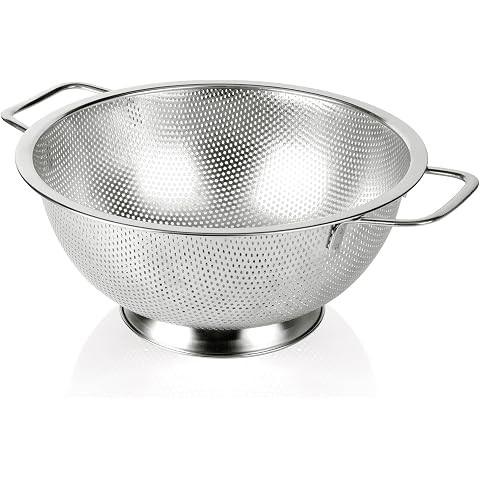 ExcelSteel Heavy Duty Handles and Self-draining Solid Ring Base Stainless Steel Colander, 5 Qt, S... | Amazon (US)