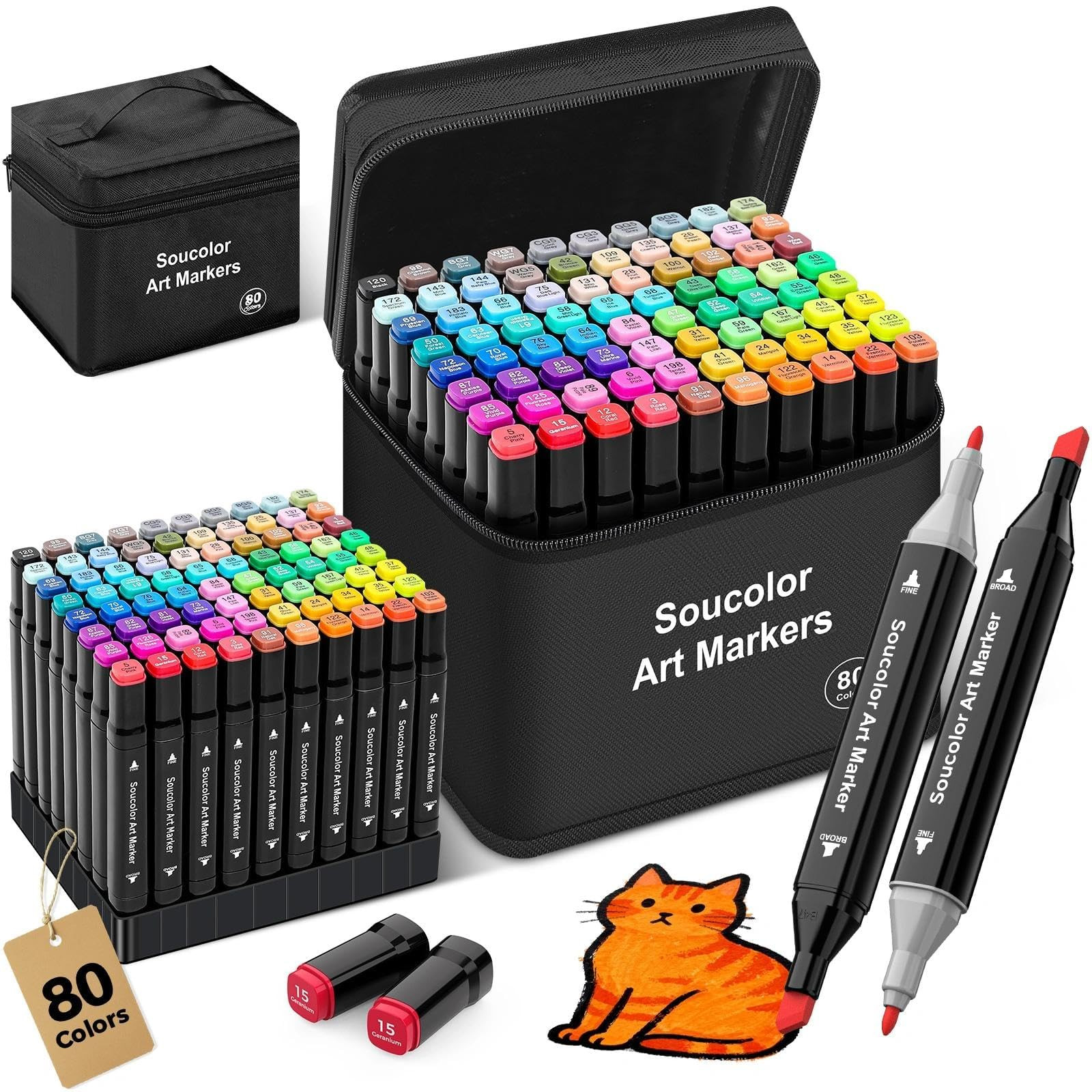 Soucolor Alcohol Markers 80 Colors with Case & Holders, Dual Tips Chisel & Fine Art Markers for A... | Amazon (US)