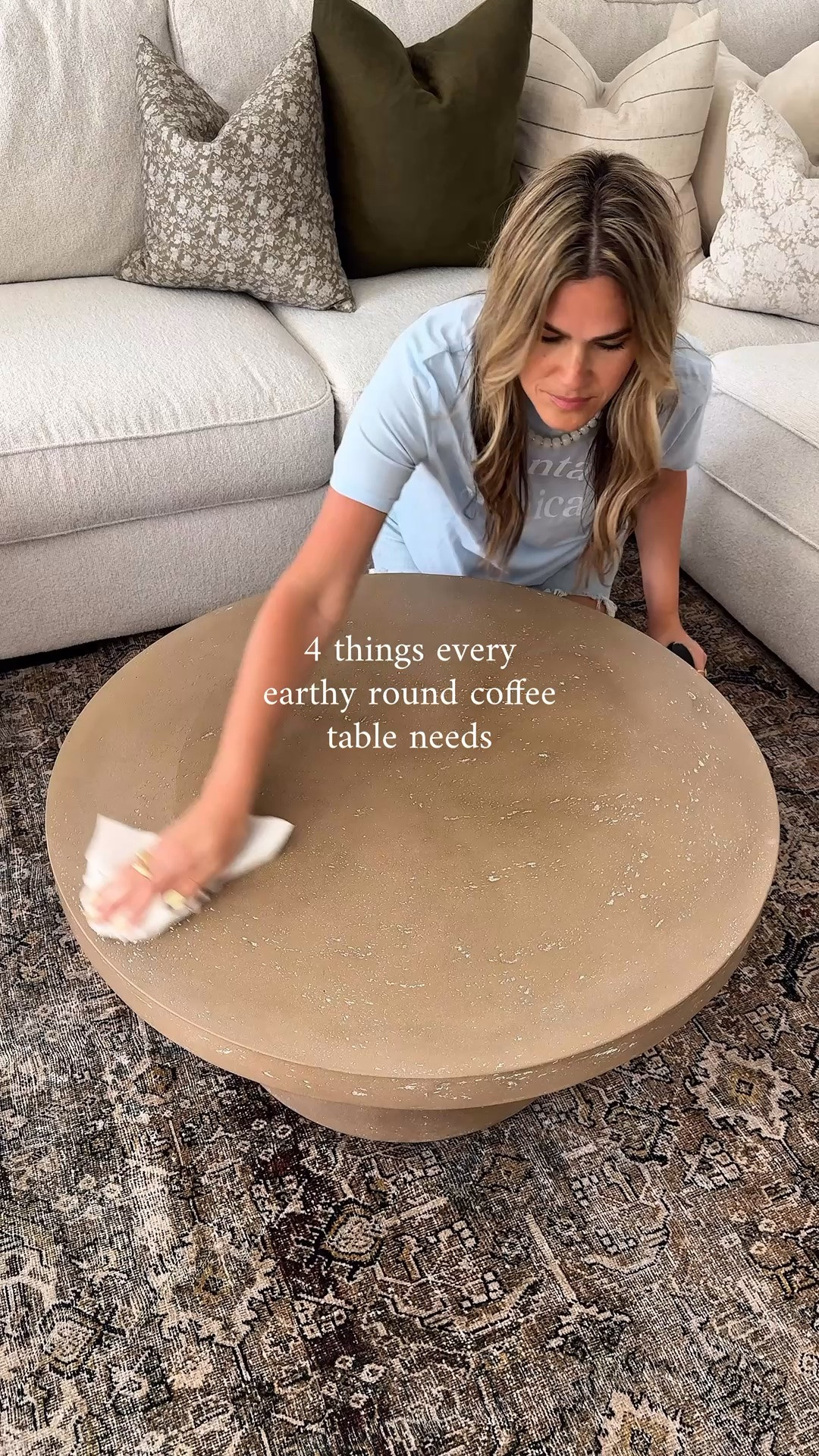 How to style a round coffee table!

My go-to formula is simple:
 1. Stacked decor books for height and texture 2. A stone or marble tray to ground everything 3. A touch of greenery to bring life into the space 4. And, of course, a candle for that warm, lived-in feel

These few pieces instantly make your living room feel stylish. calm, and earthy without trying too hard!

#LTKHome #LTKSaleAlert #LTKSeasonal