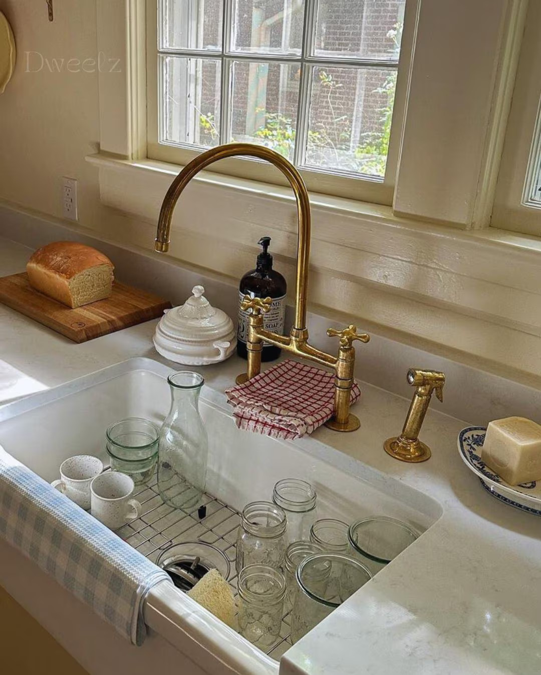 Unlacquered Brass Kitchen Faucet - Antique Style - Solid Brass Bridge Faucet - Sink Faucet - Kitc... | Etsy (US)