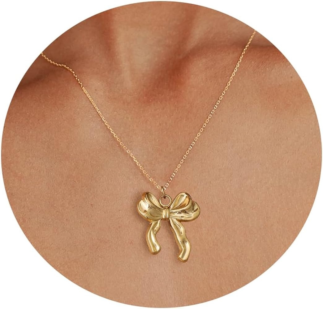 Dainty Gold Butterfly Bow Necklace for Women,18k Gold Plated Choker Necklaces for Women Waterproo... | Amazon (US)