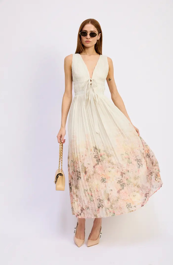 En Saison Pleated Tie Front Maxi Dress | Nordstrom | Nordstrom