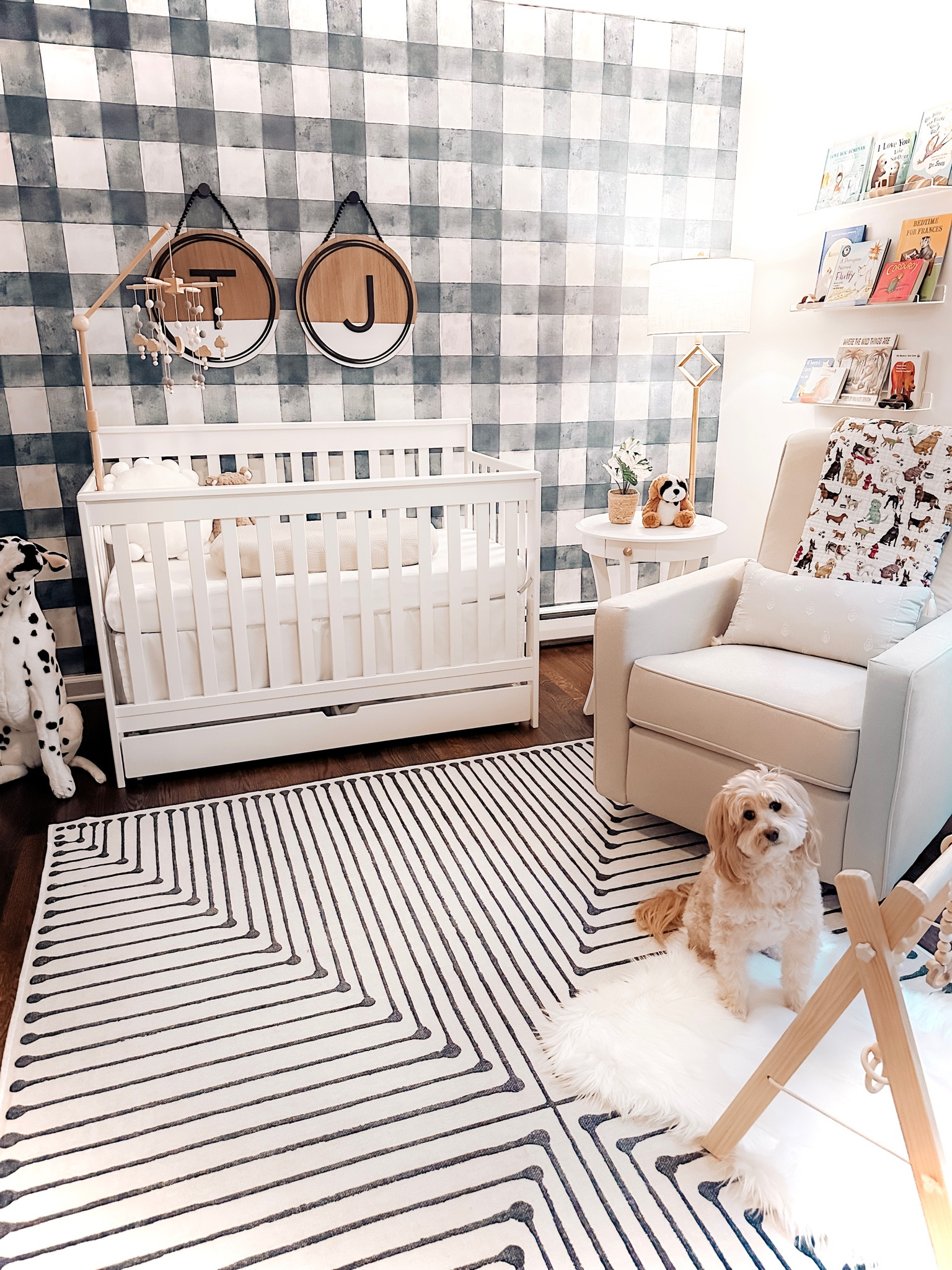 Nursery reveal! Baby boy nursery, crib, neutral colors and navy blue, black and white. Dog puppy theme. Some gold and wood accents. 

Linked crib, ruggable rug, life size Dalmatian dog - Melissa and Doug, artificial olive tree, changing pad, acrylic book shelves, curtains from target, and much more from Amazon

#LTKfamily #LTKhome #LTKbump