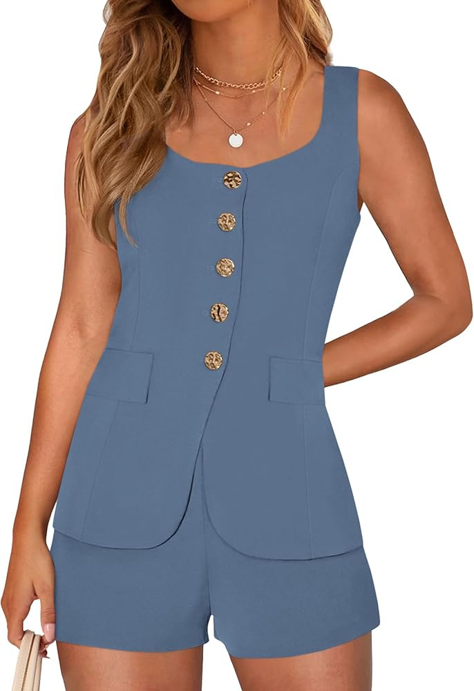 PRETTYGARDEN Womens 2 Piece Matching Sets 2026 Fashion Suit Vest Tops Shorts Set Spring Business ... | Amazon (US)