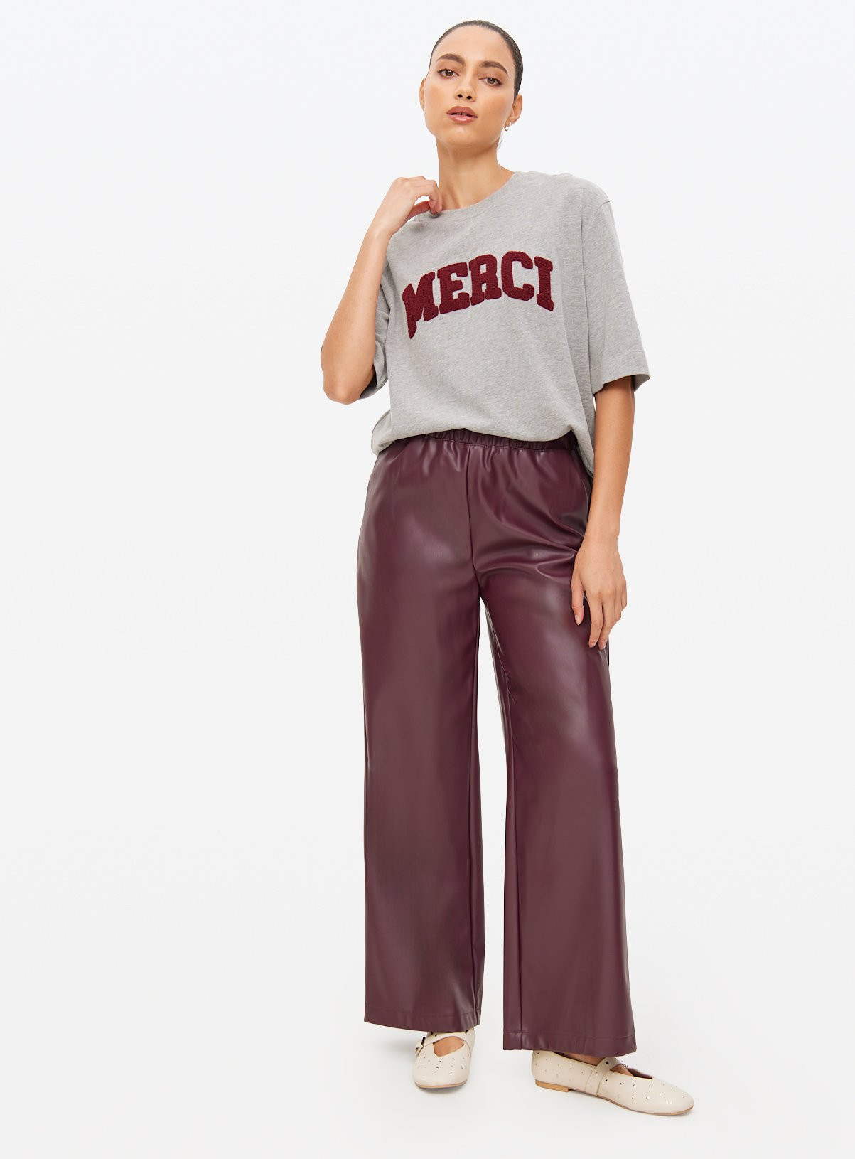 Burgundy Faux Leather Wide Leg Trousers 20 | argos.co.uk