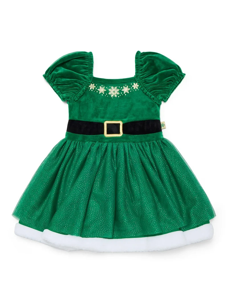 Holiday Time Toddler Girls Elf Velour Cosplay Dress with Puff Sleeves, Sizes 12M-5T - Walmart.com | Walmart (US)