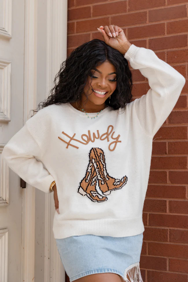 Howdy Partner Ivory Sweater | Pink Lily